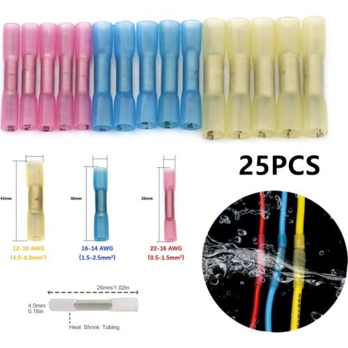 25Pcs Heat Shrink Butt Connectors Waterproof Electrical Wire Connectors Insulated Shrinking Crimp Terminals For Automotive Boat