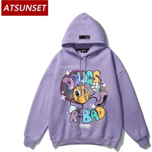 ATSUNSST Streetwear Harajuku Hoodie Pullover Oversized Hip Hop Hoodie Sweatshirt Autumn Cotton Cartoon Anime Drugs R Bad Hoodie