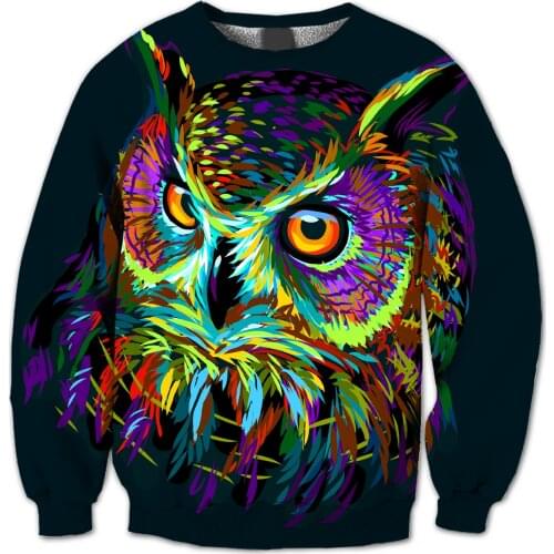 REAL American US SIZE Colorful Owl Sublimation Print Plus Size Crew Neck Sweatshirt