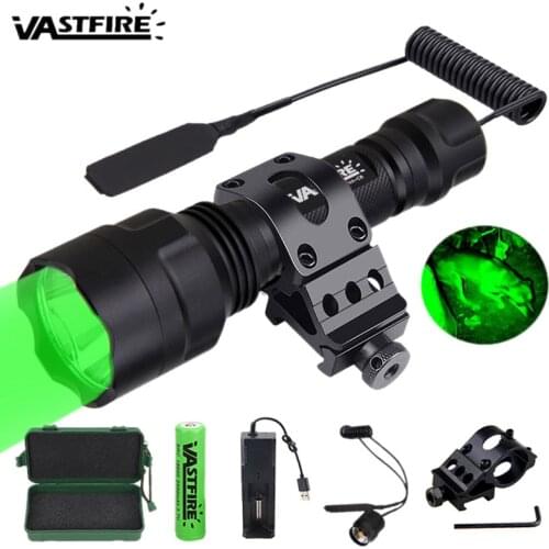 VASTFIRE 5000LM C8 LED Hunting Flashlight Tactical Rifle Weapon Gun Light+Remote Switch+Rail Barrel Mount+18650+Charger+Box
