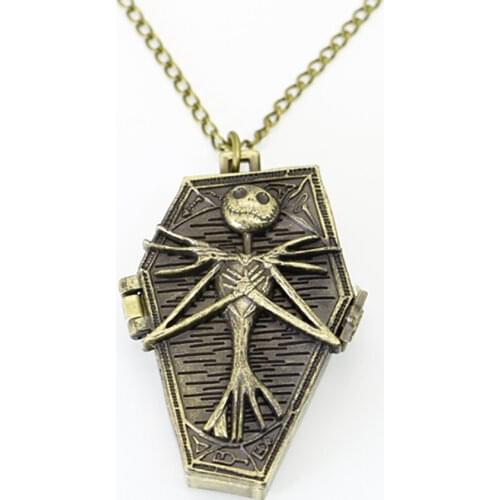 High Quality Nightmare Before Christmas Quartz Pocket Watch with Fob Chain Pendent Retro Vintage Mens Bronze Watches TD2054