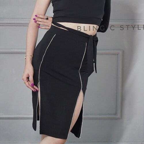 Split Latin Dance Skirt Women Stage Costume Black Salsa Dance Clothing Samba Costume Tap Dance Outfit Rumba Dancewear JL3446