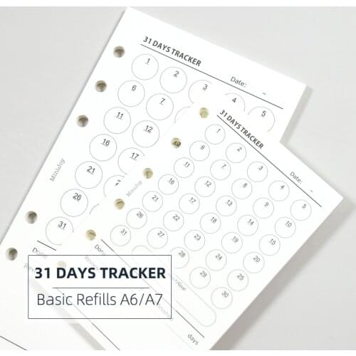 MyPretties 40 Sheets Basic Goals 31 Days Tracker Refills Personal A6 A7 Filler Papers for 6 Hole Binder Organizer Notebook