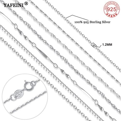 YAFEINI Real 925 Silver Chain Woman 925 Sterling Silver Lobster Clasp Adjustable Necklace Chain Classic Basic Chain DIY Necklace