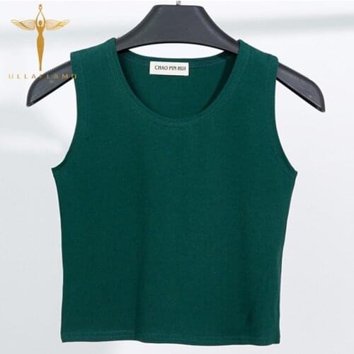 Green Sleeveless Harajuku Tshirt Women Cotton Crop Top Summer Female Tshirt Casual Tee Tops Streetwear Camiseta Mujer