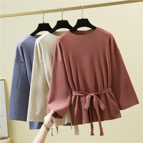 Women Winter Sweater Clothes Long Sleeve Sweater 2021 Belt O-neck Knitted Sweater Woman Pullovers Japan Korea Style Tops