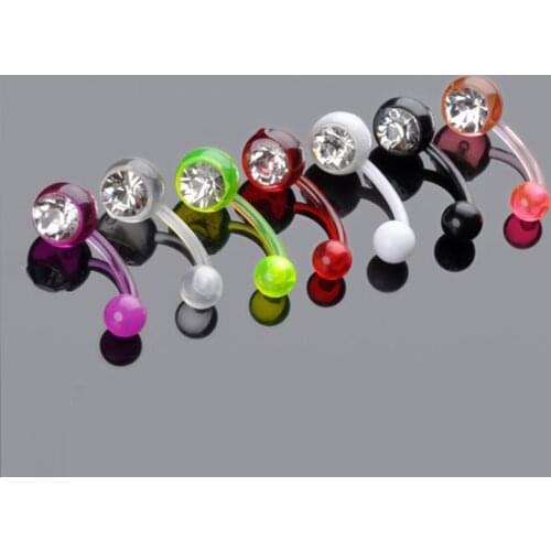 1Pc Shining Acrylic Belly Piercing Ombligo 1.6*11mm Crystal Navel Piercing Indian Style Navel Ombligo Piercing Nombril Nose Ring