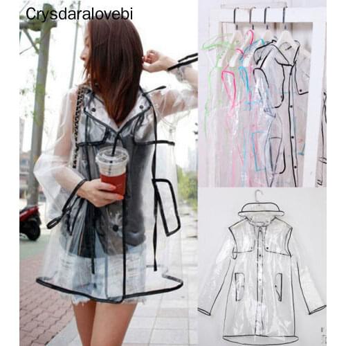 Transparent Vinyl Raincoat Runway Style Womens Girls Clear Fashion Rain Coat