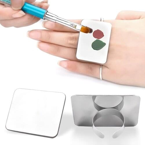 1PC Salon Manicure Finger Ring Color Palette Makeup Cream Foundation Mixing Palette Cosmetic Make up Tool Stainless Steel Plate