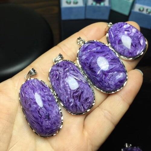 1pc Natural Charoite Necklace Pendant Natural Purple Gems Stone Crystal Oval Shape Pendant