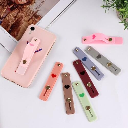 1pc Universal Silicone Phone Holder Finger Ring Wristband Strap Push Pull Grip Stretch Stand Heart Candy Color Hand Band Bracket