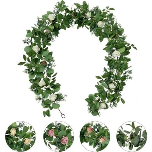 185cm Flower Garland Artificial Rose Eucalyptus Vine Home Wedding Hanging Decor