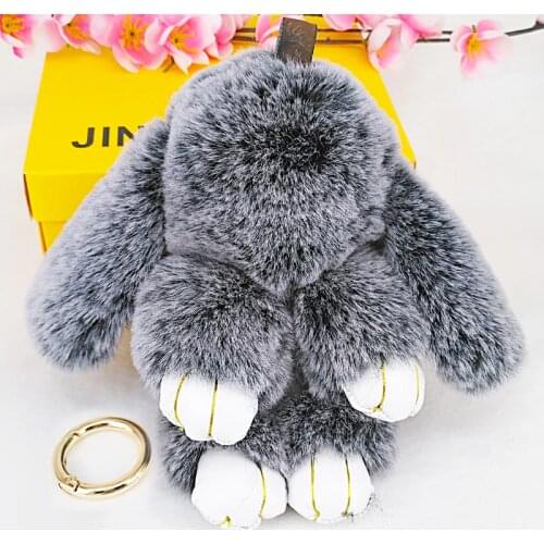 2PCS Ribbon hair ball key chain pendant imitation Rex rabbit hair ball lady bag car key alloy jewelry pendant