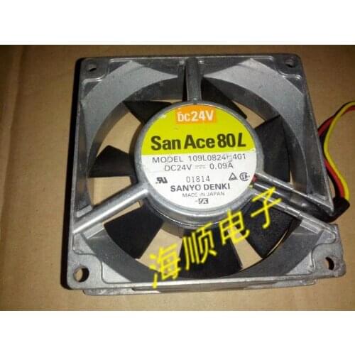 Sanyo Denki 109L0824H401 DC 24V 0.09A 80x80x25mm 3-wire Server Cooling Fan