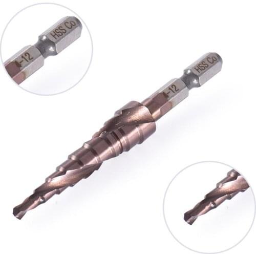 4-12mm Step Drill Bits M35 HSS-CO Metalworking Spiral Groove 1/4'' Hex Shank Stainless Steel Tapping Cobalt Plating Bits