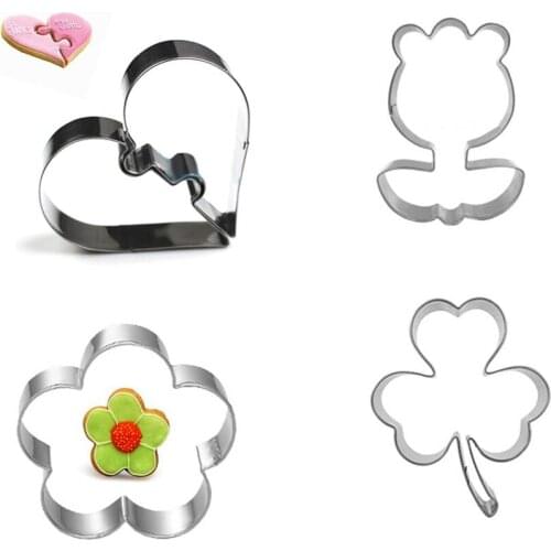 4pcs Cookie Press Icing Set Baking & Pastry Tools Dessert Decoration Biscuit Cutter Stainless Steel Kitchen Baking Fondant Party