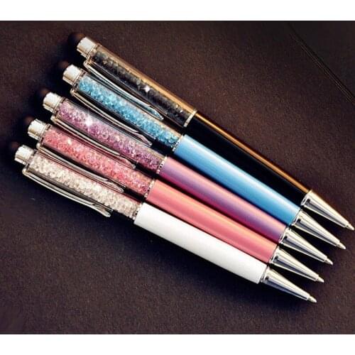 5 Pcs/lot Crystal Pen Diamond Ballpoint Pens Stationery 2 In 1 Cute Crystal Stylus Touch Pen Pens Kawaii