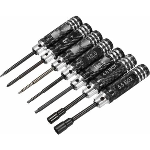 7PCS RC Vehicle Drone Screwdriver Tool Set 1.5mm 2mm 2.5mm Hexagon 4.0mm 5.5mm Socket Phillips Slotted Screwdrivers Combo