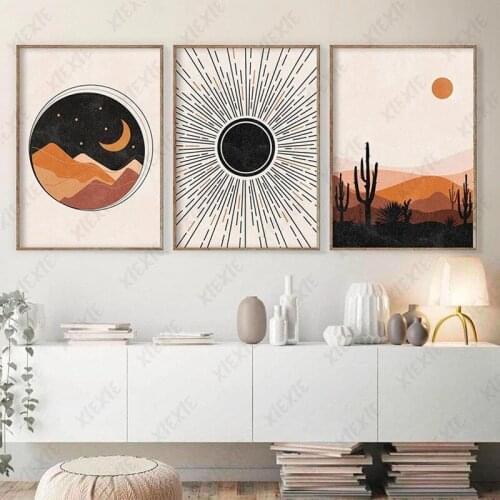 Sunrise Moon Desert Abstract Poster Modern Decoration Home Canvas Painting Pictures Wall Art for Bedroom Office