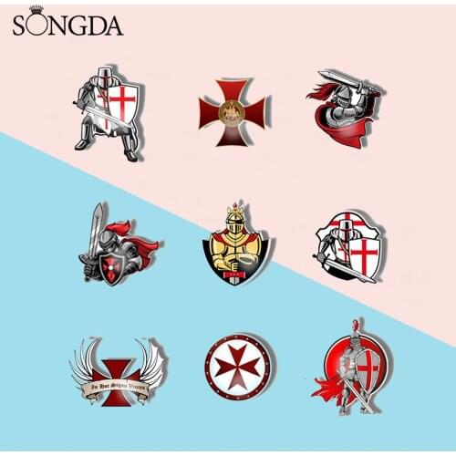 Vintage Knights Templar Red Cross Epoxy Pins Acrylic Brooch Jewelry Gift For Women Men Shrinky Resin Lapel Pin Badge Accessories