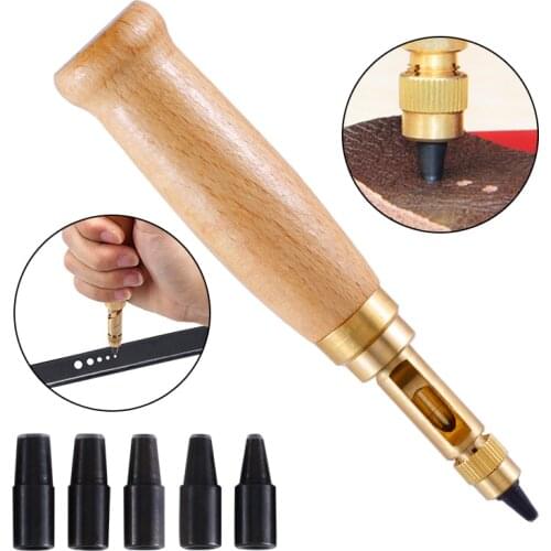 LMDZ Automatic Belts Screw Punch Mute Rotary Punching Steel Belt Hole Leather Craft Tools Hole Punchers Cutter Sewing 6 Tip 1.5