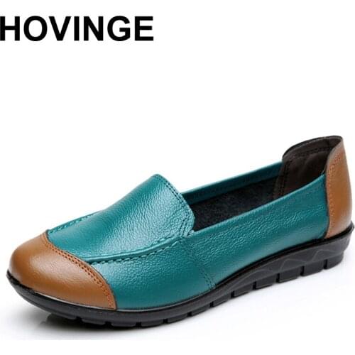 HOVINGE Cow Muscle Ballet Mixed Colors Print Women Genuine Leather Shoes Woman Flat Flexible Loafer Flats Appliques