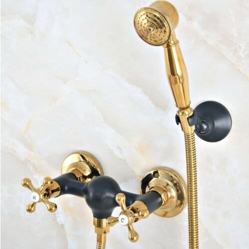 Black Gold Bathroom Shower Faucet Bath Faucet Mixer Tap With Hand Shower Head Set Wall Mounted zna518