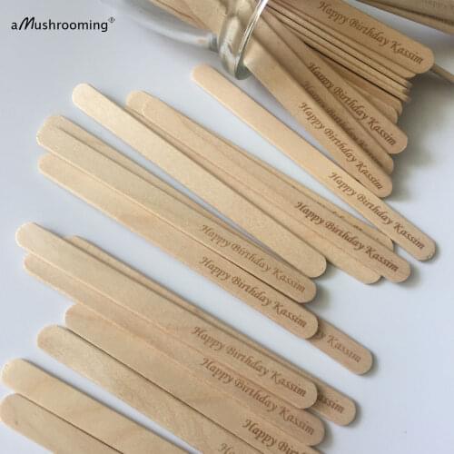 50pcs Personalized Wooden Popsicle Stick for Silicone Mould Wood Cakesicle Ice Cream Stick Happy Birthday Party Treat Stick