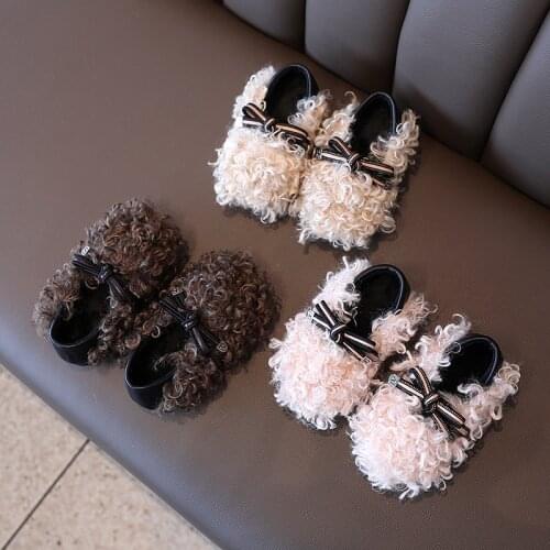 2020 Baby Flat Shoes Baby Winter Kids Shoes New Fashion Girls Soft Bottom Plush Flat Shoes Girls Cotton Slippers Shoes Size21-30