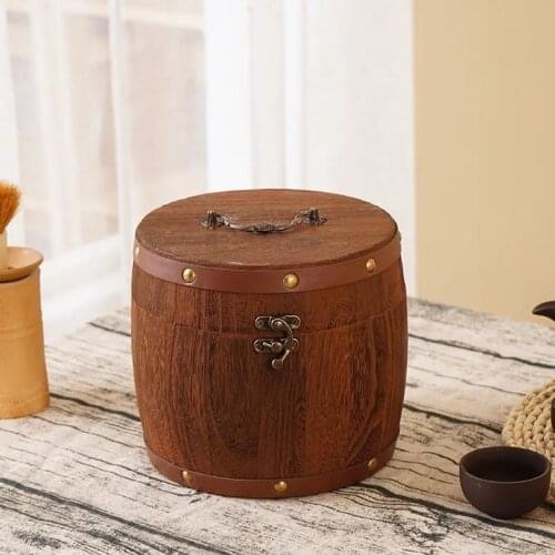 Home Kitchen High Quality Wooden Tea Wood Barrel Canister Storage Box For Tea Leaf Flour Coffee Bean