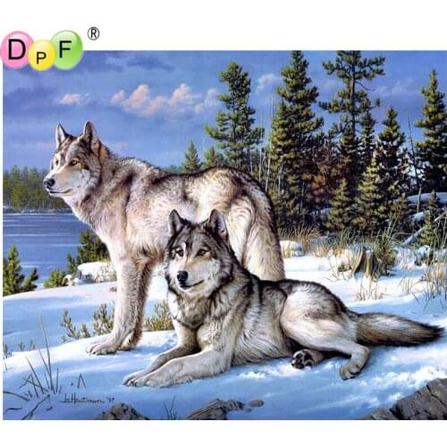 DPF Full Square 5D DIY Diamond Painting Cross Stitch Snow Wolfs diamond Embroidery Rhinestone diamond Mosaic Painting Gift