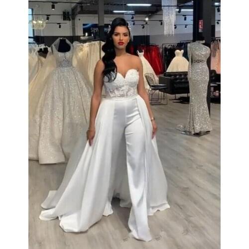 Dubai Jumpsuits Evening Dresses Pant Suits Removable Skirt Sweetheart Formal Party Gowns Evening Dress Applique abiye