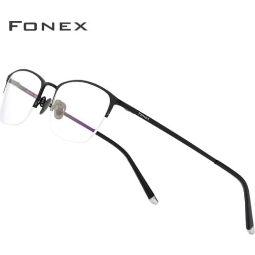 FONEX Pure Titanium Glasses Frame Men Vintage Round Eyewear Women Semi Rimless Half Optical Prescription Eyeglasses 8502