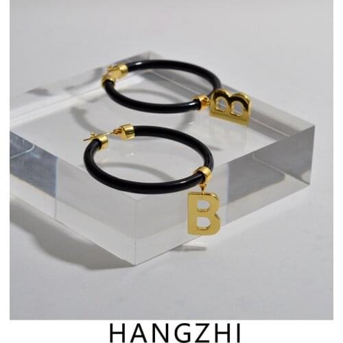 HANGZHI 2021 New Trendy Simple Letter B Pendant Exaggerate Resin Hoop Drop Earrings for Women Girls Fashion Party Jewelry Gifts