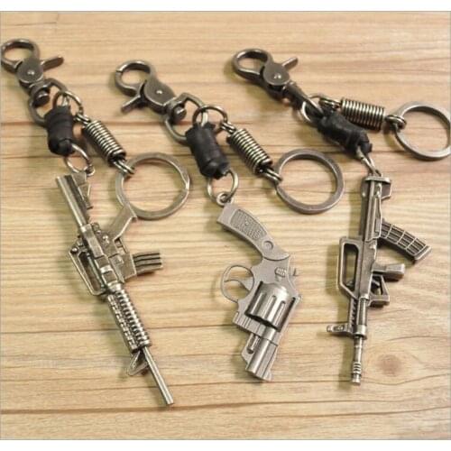 Hot Classic Genuine Leather Revolver Pistol Weapon fashion Model Keychain Key Rings New Mini Gun key Chain For Men Jewelry Gift