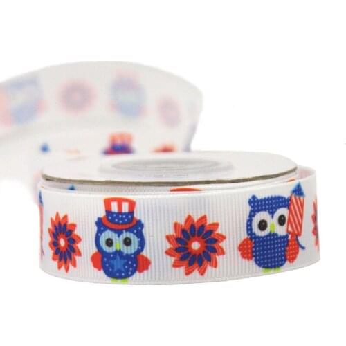 []IuBuFiGo] 10yard 7/8" Cartoon Owl Printed Grosgrain ribbon 22 mm Polyester White ribbons Hair bow DIY handmade Tape 10Y1403