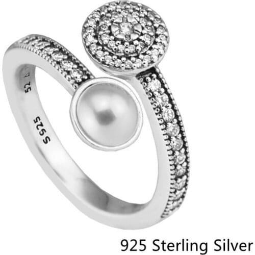 S925 Sterling Silver Luminous Glow Ring Charms with White Crystal Pearl & Clear CZ For DIY Korean Jewelry Women Gift