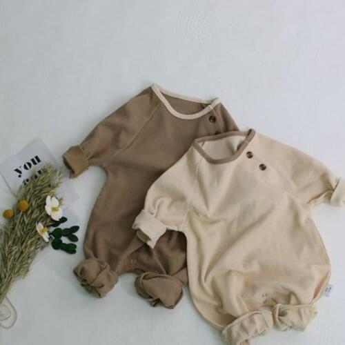 Spring Newborn Infant Baby Girl Boy Solid Waffle Romper Jumpsuit Long Sleeve Cotton Baby Round Neck Rompers Outfits Clothes