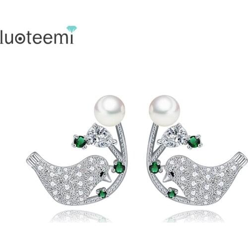 LUOTEEMI Sparkling CZ Pave Vivid Cute Small Lucky Bird Stud Earrings For Girl Wholesale Korean Fashion Women Brincos Accessories