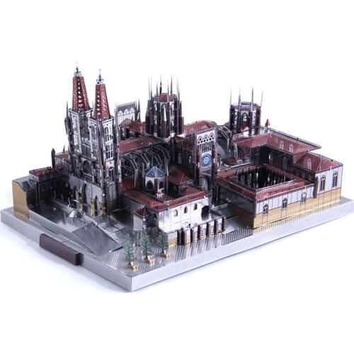 Microworld 3D Metal Puzzle Burgos Laser Cutting Jigsaw Puzzle Model Learning Toys Cathedral Model DIY 3D for Children Adult Gift