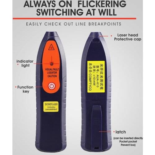 Mini AUA-K10/30KM 10mW 30mw Red Laser Light Fiber Optic Cable Tester SC/FC/ST Checker Optical Power Meter Visual Fault Locator