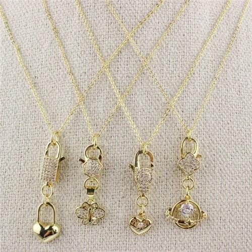19inch 5pcs/lot Fashion cz necklace,heart/butterfly/planet shape with cz clasp jewelry,popular plated chain necklace wholesale