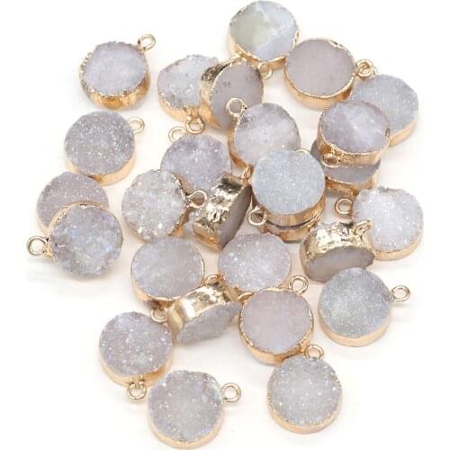 Natural Stone Round shape Golden-plate Agates Druzy Pendants for Charms Jewelry Making Necklace Earrings 12x16mm