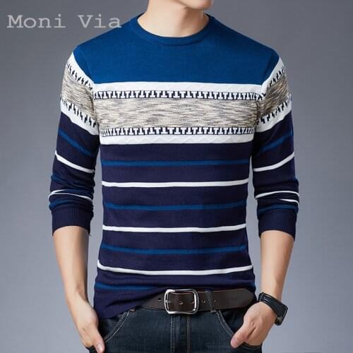 Coverlge New Mens Sweater 2021 Spring Autumn Striped Round-Collar Slim Pullover For Men Casual Fashion Knittwear Male Sweater