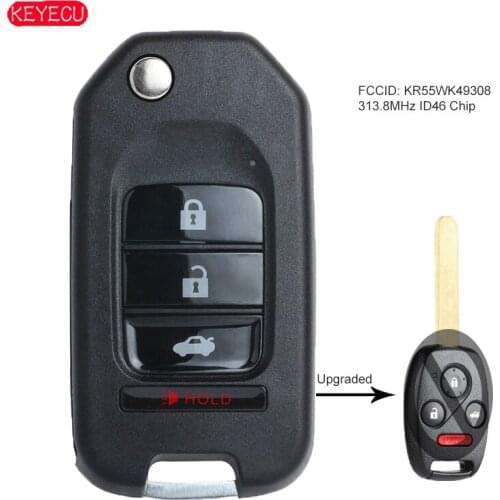 KEYECU Upgraded Flip Remtoe Key for Honda Accord Sedan Pilot 2008 2009 2010 2011 2012 2013 2014 2015 FOB FCCID: KR55WK49308