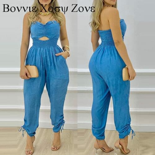Plaid Solid Color Bandeau Cutout Shirred Pocket Design Jumpsuit Chic One Poece For Women 2021 Traf Outfits
