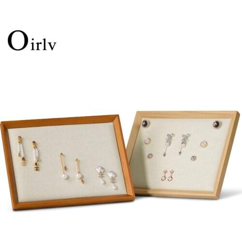 Oirlv Newly Solid Wood Earrings Display Stand Linen Photo Frame Jewelry Storage Rack for Jewelry Store Cabinets
