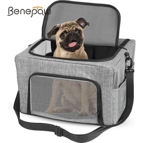 Benepaw Waterproof Small Dog Carrier Breathable Metal Frame Pet Car Seat Safe Belt Collapsible Puppy Shoulder Carrying Bag