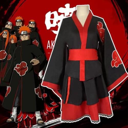 Anime Ninja Akatsuki Kimono Dress Women Costume Uchiha Lolita Clothes Suit Cosplay Costumes Halloween Cosplay Party