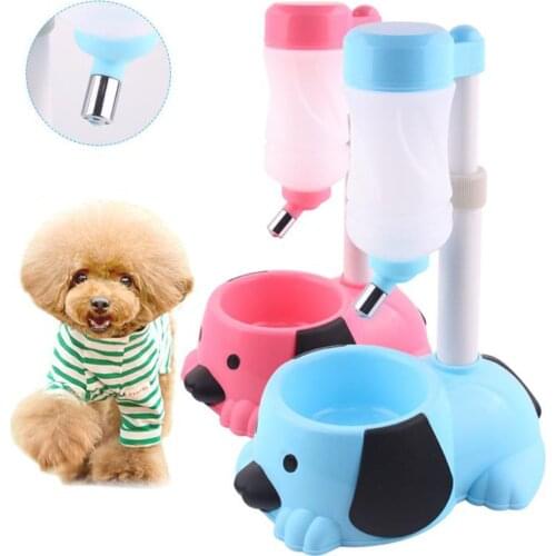 Pet Cat Dog Water Drinker Dispenser Food Stand Feeder Bowl Detachable Liftable Water Bottle Automatic Fountain Drinker